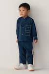 Three_Blue Handloom , Applique Indigo Boys Pant Set _Online_at_Aza_Fashions