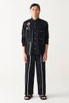 Buy_Three_Black , Handloom Applique, Embroidery Poppy Shirt And Pant _at_Aza_Fashions