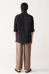 Shop_Three_Black Cotton, Poplin Embroidery Floral Patch Shacket And Front Pleat Pant _at_Aza_Fashions