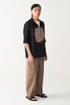 Buy_Three_Black Cotton, Poplin Embroidery Floral Patch Shacket And Front Pleat Pant _Online_at_Aza_Fashions
