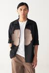 Shop_Three_Black Cotton, Poplin Embroidery Floral Patch Shacket And Front Pleat Pant _Online_at_Aza_Fashions