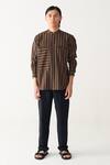 Buy_Three_Charcoal Handloom Cotton, Poplin Linear Stripe Shirt And Front Pleat Pant _at_Aza_Fashions