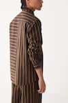 Buy_Three_Charcoal , Handloom Brown And Mustard Stripe Shirt Pant Set _Online_at_Aza_Fashions