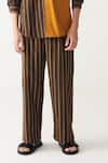 Buy_Three_Charcoal , Handloom Brown And Mustard Stripe Shirt Pant Set 