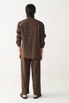 Shop_Three_Charcoal , Handloom Brown And Mustard Stripe Shirt Pant Set _at_Aza_Fashions