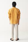Shop_Three_Mustard Handloom Cotton Yellow Stripe Shirt And Pant Set _at_Aza_Fashions