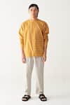 Buy_Three_Mustard Handloom Cotton Yellow Stripe Shirt And Pant Set _at_Aza_Fashions