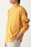 Buy_Three_Mustard Handloom Cotton Yellow Stripe Shirt And Pant Set _Online_at_Aza_Fashions