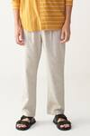 Shop_Three_Mustard Handloom Cotton Yellow Stripe Shirt And Pant Set _Online_at_Aza_Fashions
