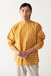 Three_Mustard Handloom Cotton Yellow Stripe Shirt And Pant Set _at_Aza_Fashions