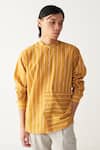 Buy_Three_Mustard Handloom Cotton Yellow Stripe Shirt And Pant Set 