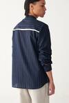 Three_Navy , Handloom Blue Front Pocket Shirt And Beige Pant _Online_at_Aza_Fashions