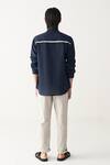 Shop_Three_Navy , Handloom Blue Front Pocket Shirt And Beige Pant _at_Aza_Fashions