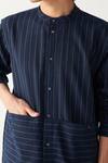 Three_Navy , Handloom Blue Front Pocket Shirt And Beige Pant _at_Aza_Fashions