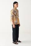 Buy_Three_Mustard Poplin Embroidery Painter Poppy Applique Shirt And Pant Set _Online_at_Aza_Fashions