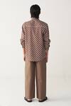 Shop_Three_Brown Silk, Crepe, Poplin Piping All Over Brick Print Shirt Co-ord _at_Aza_Fashions
