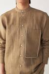 Buy_Three_Beige Linen Embroidery, Piping Abstract Shirt And Pant Set _Online_at_Aza_Fashions