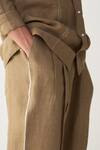 Shop_Three_Beige Linen Embroidery, Piping Abstract Shirt And Pant Set _Online_at_Aza_Fashions