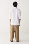Shop_Three_White Poplin, Linen Multi Panel Shirt And Three Pleat Pant _at_Aza_Fashions