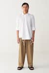 Buy_Three_White Poplin, Linen Multi Panel Shirt And Three Pleat Pant _at_Aza_Fashions