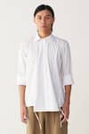 Three_White Poplin, Linen Multi Panel Shirt And Three Pleat Pant _Online_at_Aza_Fashions
