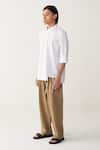Shop_Three_White Poplin, Linen Multi Panel Shirt And Three Pleat Pant _Online_at_Aza_Fashions