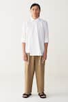 Three_White Poplin, Linen Multi Panel Shirt And Three Pleat Pant _at_Aza_Fashions