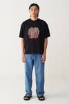 Shop_Three_Black Cotton, Jersey Fringe Floral Patch T-shirt _Online_at_Aza_Fashions
