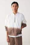 Buy_Three_White Poplin Dip Dye Bomber Jacket _at_Aza_Fashions