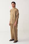 Buy_Three_Beige Linen Sage Three Pleat Pant _at_Aza_Fashions