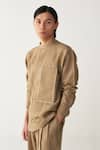 Three_Beige Linen Sage Three Pleat Pant _Online_at_Aza_Fashions