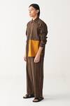 Three_Charcoal Handloom Cotton Brown Front Pleated Pant _Online_at_Aza_Fashions