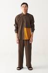 Buy_Three_Charcoal Handloom Cotton Brown Front Pleated Pant _Online_at_Aza_Fashions