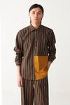 Buy_Three_Charcoal Handloom Cotton Brown Front Pleated Pant _at_Aza_Fashions