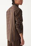 Three_Charcoal Handloom Cotton Brown Front Pleated Pant _at_Aza_Fashions