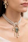 Buy_Joules by Radhika_Green Pearls, Stones Saesha Designer Necklace Set_at_Aza_Fashions