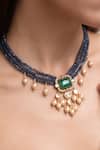 Shop_Joules By Radhika_Blue Pearls, Stones Kimaya Necklace Set _at_Aza_Fashions