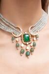 Shop_Joules by Radhika_Green Stones Calira Necklace Set_at_Aza_Fashions