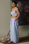 Quod_Blue Cotton Embroidery Breeze Striped Pant _at_Aza_Fashions