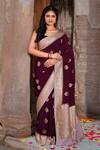 Buy_Naaritva India_Brown Crepe Zari Hand Woven Cocoa Banarasi Saree With Running Blouse _at_Aza_Fashions