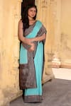 Naaritva India_Blue Crepe, Chiffon, Silk Zari Hand Woven Banarasi Saree With Running Blouse _Online_at_Aza_Fashions