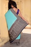 Shop_Naaritva India_Blue Crepe, Chiffon, Silk Zari Hand Woven Banarasi Saree With Running Blouse _at_Aza_Fashions