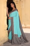 Shop_Naaritva India_Blue Crepe, Chiffon, Silk Zari Hand Woven Banarasi Saree With Running Blouse _Online_at_Aza_Fashions