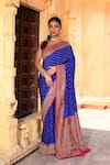 Buy_Naaritva India_Blue Crepe Zari Royal Hand Woven Banarasi Saree With Running Blouse _at_Aza_Fashions