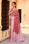 Naaritva India_Maroon Crepe, Chiffon, Silk Zari Hand Woven Banarasi Saree With Running Blouse _Online_at_Aza_Fashions