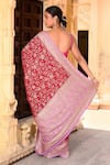 Shop_Naaritva India_Maroon Crepe, Chiffon, Silk Zari Hand Woven Banarasi Saree With Running Blouse _at_Aza_Fashions