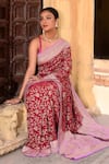 Naaritva India_Maroon Crepe, Chiffon, Silk Zari Hand Woven Banarasi Saree With Running Blouse _at_Aza_Fashions