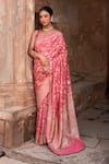 Buy_Naaritva India_Pink Crepe, Chiffon, Silk Hand Woven Hot Banarasi Saree With Running Blouse 
