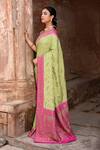 Buy_Naaritva India_Green Crepe, Chiffon Zari Hand Woven Grass Banarasi Saree With Running Blouse _Online_at_Aza_Fashions