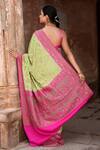 Shop_Naaritva India_Green Crepe, Chiffon Zari Hand Woven Grass Banarasi Saree With Running Blouse _at_Aza_Fashions
